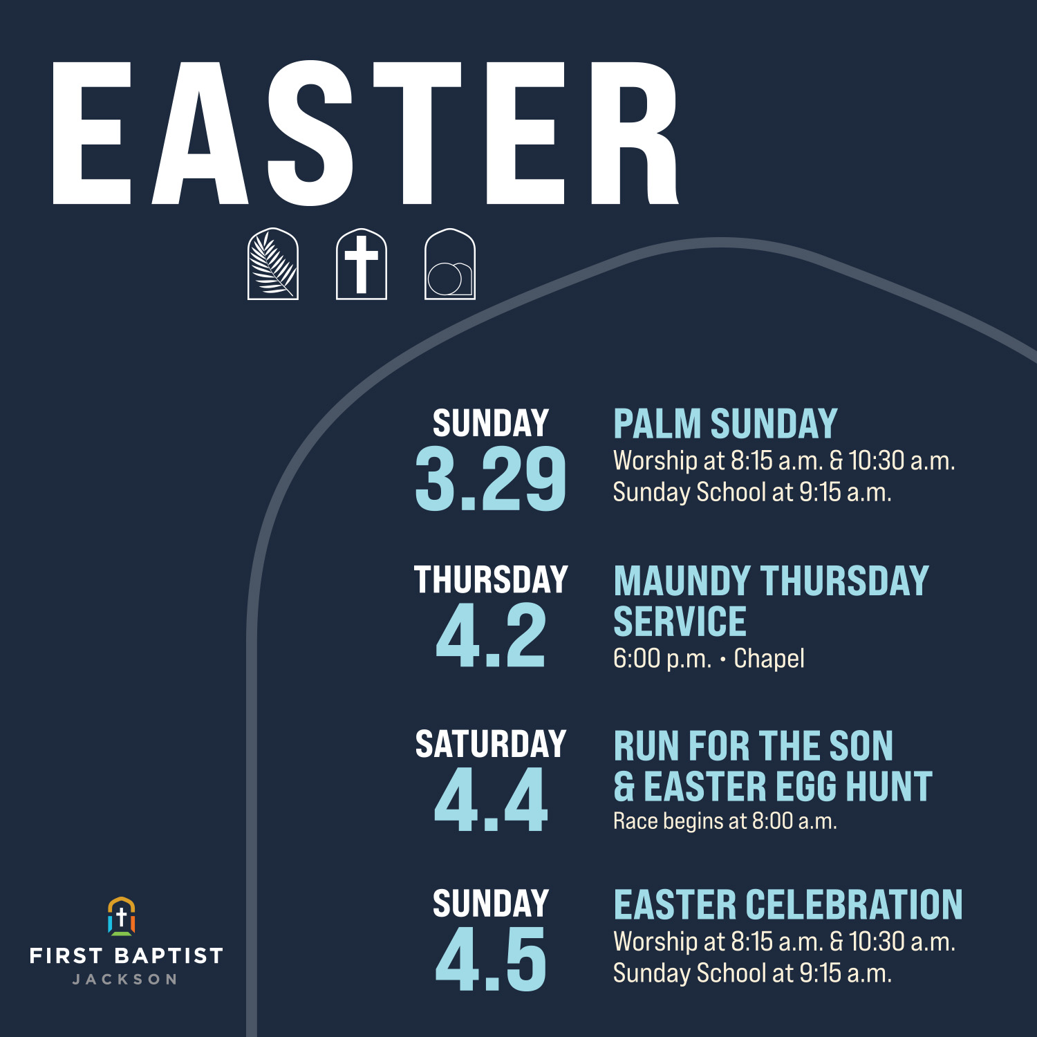 Social media graphic for Sunday Nights at Hinds County, March 15, 22, and 29, in Fellowship Hall East at 6:00 p.m. The background photo shows Pastor Chip Stevens speaking to a large group of people.