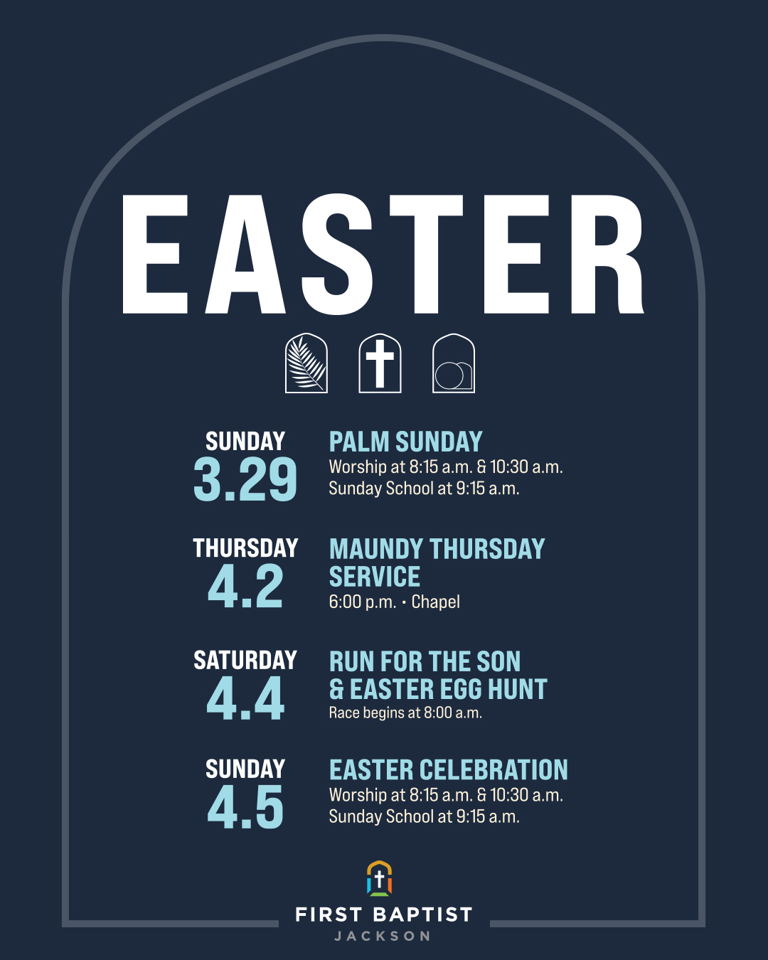 Social media graphic for Sunday Nights at Hinds County, March 15, 22, and 29, in Fellowship Hall East at 6:00 p.m. The background photo shows Pastor Chip Stevens speaking to a large group of people.
